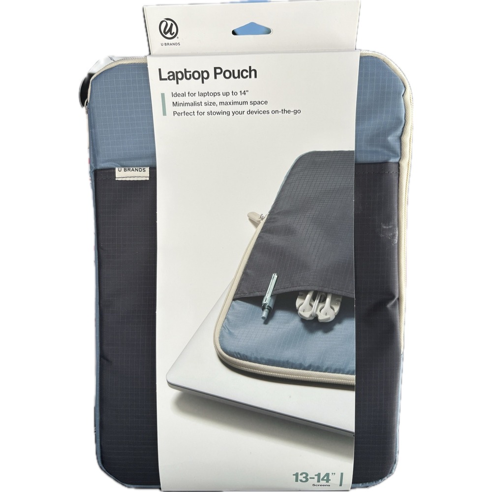U‎ Brands 13-14 inch Laptop Pouch Blue Black Grid Padded Sleeve Case 7344T